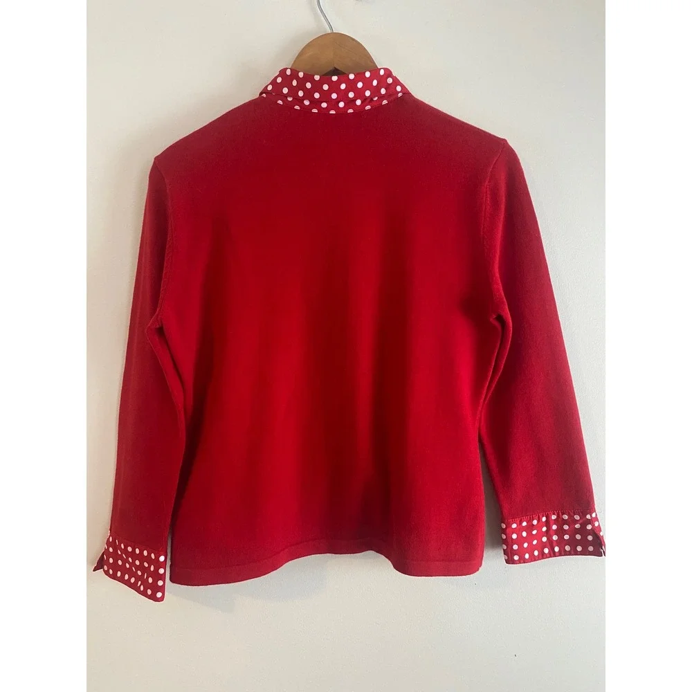 Jones NY Signature Snap Front Red Polka Dot Knit Cardigan Top Size S - Picture 5 of 9